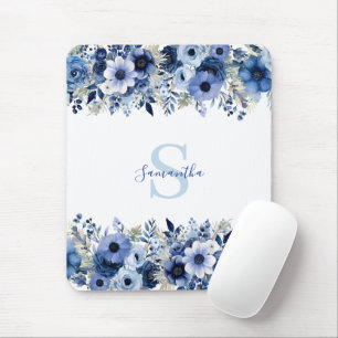 Personalised Blue Floral Mouse Pad