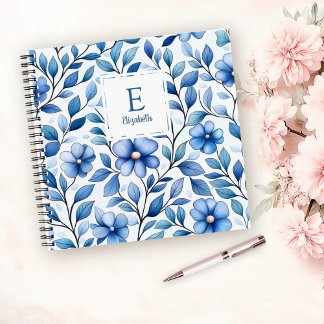 Personalised Blue Floral Square Notebook