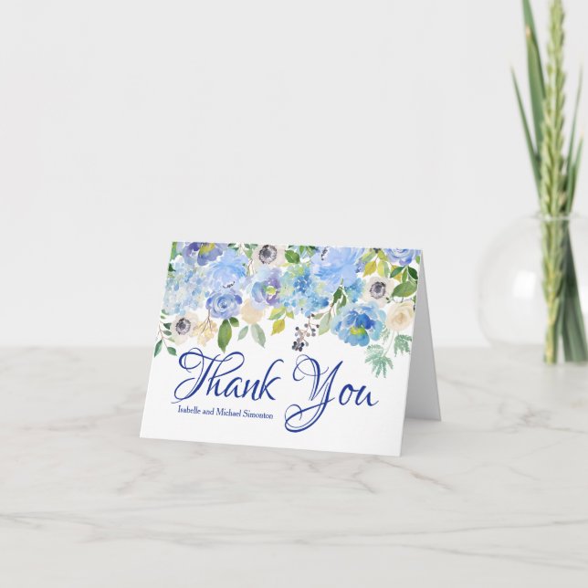 Personalised Blue Floral Thank You Notes (Front)