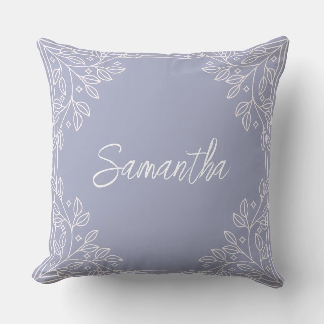 Personalised Blue Floral Throw Pillow (Front)