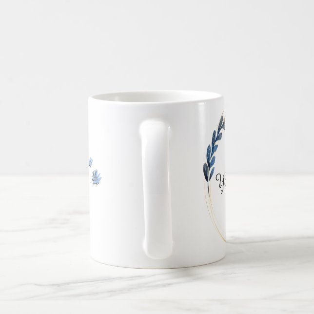 Personalised blue Floral Touch. Coffee Mug (Handle)