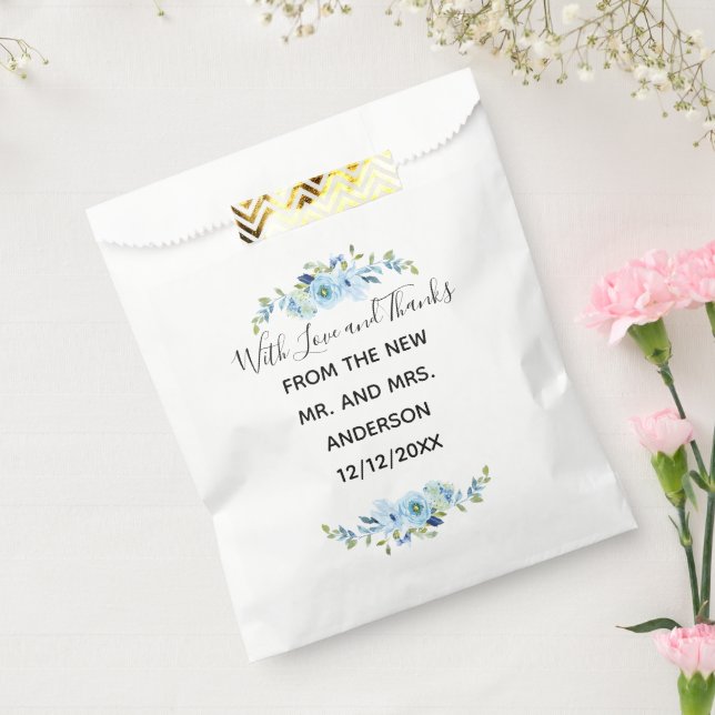 Personalised Blue Floral Wedding Favour Bags (Sealed)