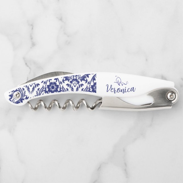 Personalised Blue Floral Wine Opener (Back)