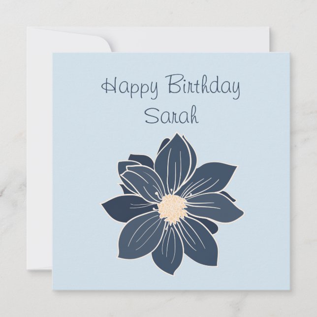 Personalised Blue Flower Happy Birthday Card (Front)