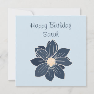 Personalised Blue Flower Happy Birthday Card
