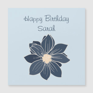 Personalised Blue Flower Happy Birthday Magnet
