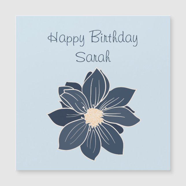 Personalised Blue Flower Happy Birthday Magnet (Front)