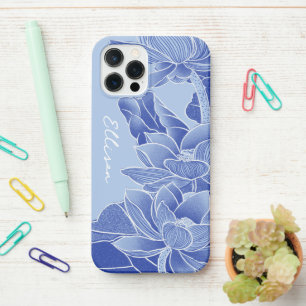 Personalised Blue Flower Lotus Mandala Chinoiserie iPhone 12 Pro Case