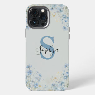 Personalised Blue Flower Monogram iPhone 13 Pro Max Case