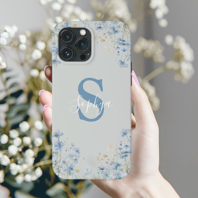 Personalised Blue Flower Monogram iPhone Case (Creator Uploaded)