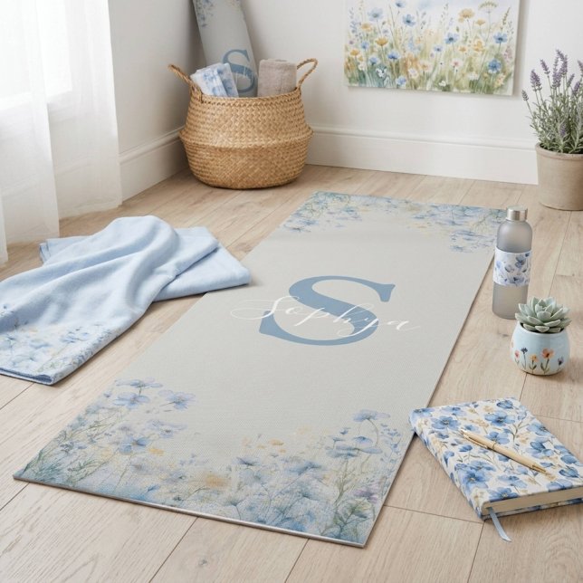 Personalised Blue Flower Monogram Yoga Mat (Creator Uploaded)