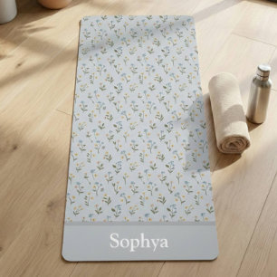 Personalised Blue Flower Name Yoga Mat