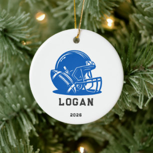 Personalised Blue Football Helmet Ornament