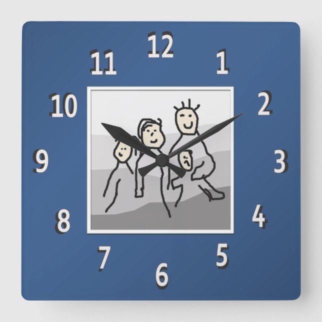 Personalised Blue Framed Photo Square Wall Clock (Front)