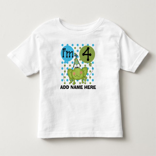 Personalised Blue Frog 4th Birthday Tshirt (Front)