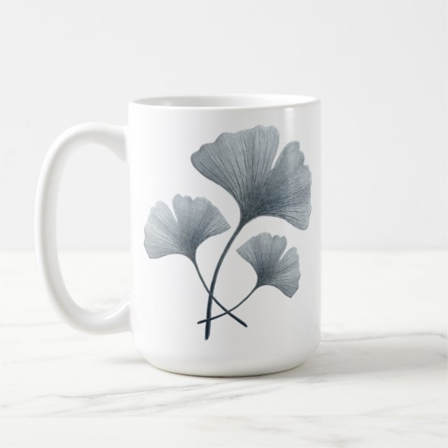 Personalised Blue Ginkgo Leaf Custom Name Coffee Mug (Left)