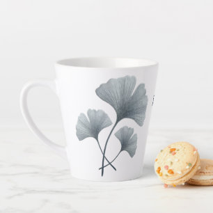 Personalised Blue Ginkgo Leaf Custom Name Latte Mug