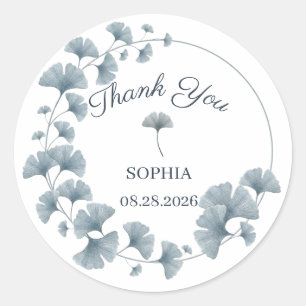 Personalised Blue Ginkgo Thank You Wedding Favour Classic Round Sticker