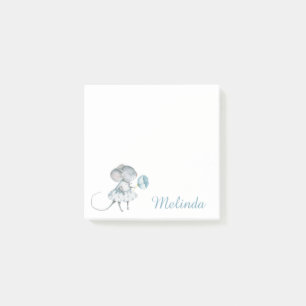 Personalised Blue Girl Mouse Flower Post-it Notes