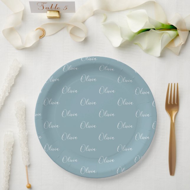 Personalised Blue Girly Elegant Name Paper Plate (Wedding)