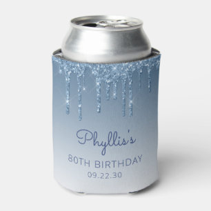 Personalised Blue Glitter Drip 80th Birthday Can Cooler