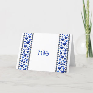 Personalised, Blue glitter heart Holiday Card