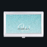 Personalised Blue Glitter Ombre Name Monogram Business Card Holder<br><div class="desc">Chic faux blue glitter design with ombre effect, the blue glitter fades onto a white background. You can personalise these elegant laptop sleeve with your name and monogram or other text. Perfect personalised gift business card case. Exclusively designed for you by Happy Dolphin Studio. If you need any help or...</div>