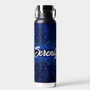 Personalised Blue Glitter on black Water Bottle