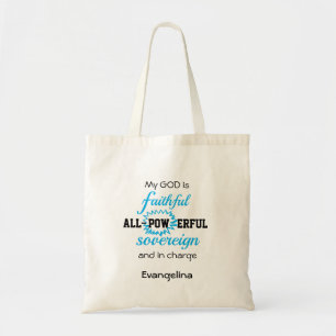 Personalised Blue GOD IS FAITHFUL Christian Tote Bag