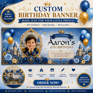 Personalised Blue & Gold Birthday Banner for Boys