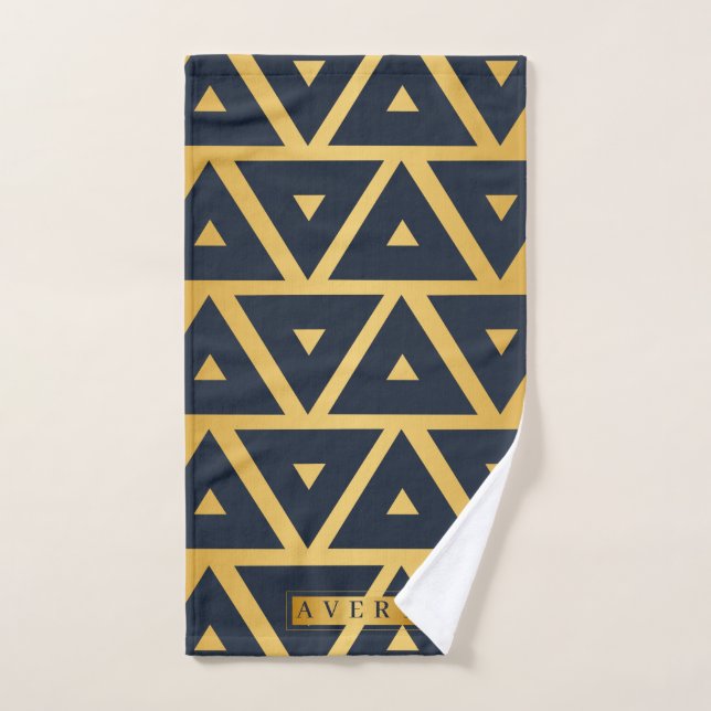 Personalised Blue Gold Geometric pattern design Hand Towel (Hand Towel)
