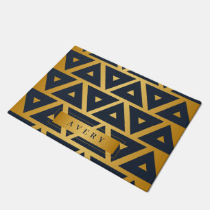 Personalised Blue Gold Geometric pattern Doormat