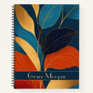 Personalised Blue & Gold Tropical Leaves Notebook