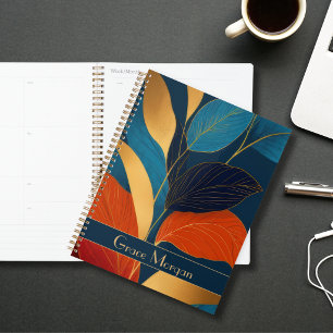 Personalised Blue & Gold Tropical Leaves Planner