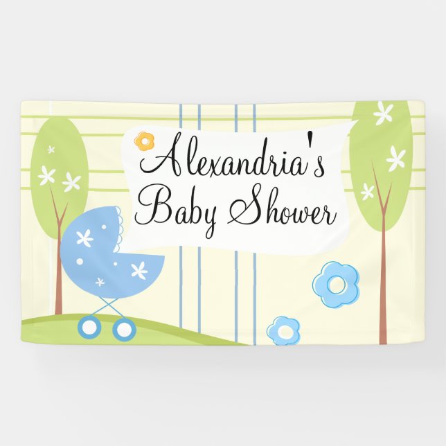 Personalised Blue Green Boy Baby Shower Banner (Horizontal)