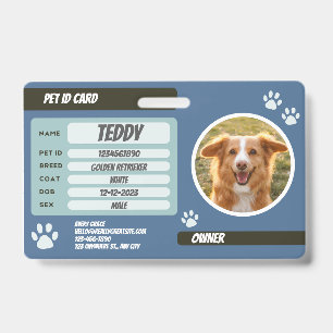 Personalised Blue Green Dog Photo ID Badge