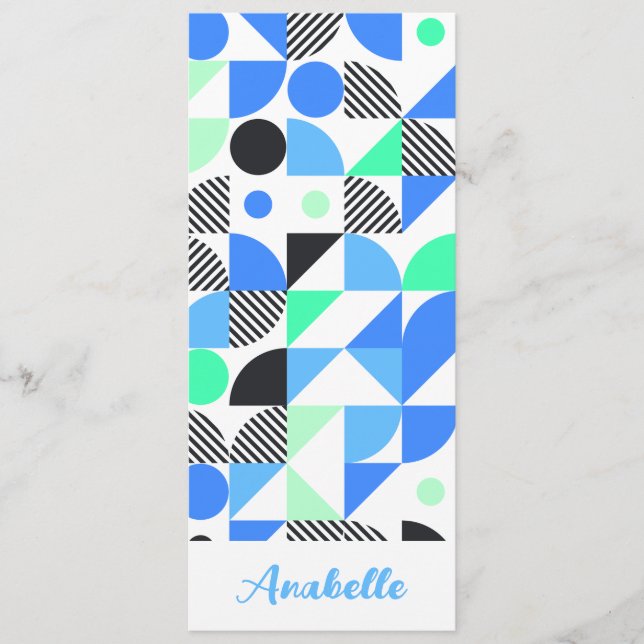 Personalised Blue Green Geometric Bookmark (Front)