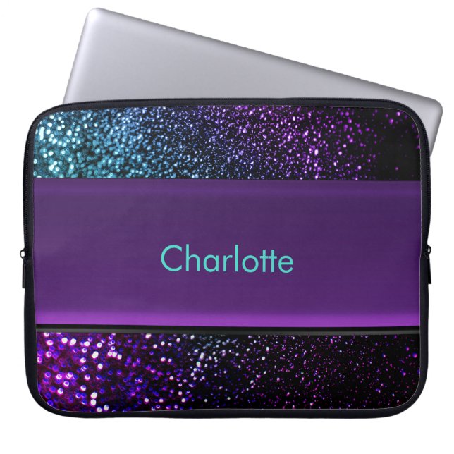 Personalised Blue Green Purple Glitter Laptop Bag (Front)