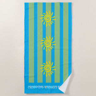 Personalised Blue Green Stripes Beach Towel