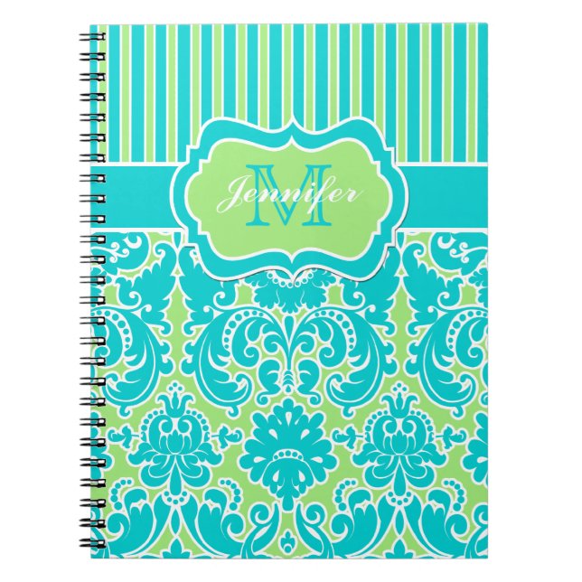 Personalised Blue Green White Striped Notebook (Front)