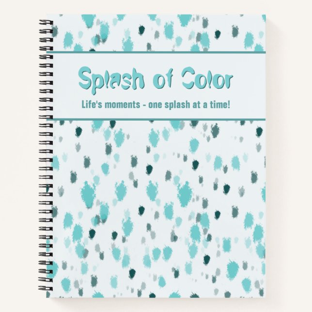 Personalised Blue, Grey Abstract Splash of Colour Notebook (Front)