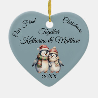 Personalised Blue Grey Christmas Together Couples Ceramic Tree Decoration