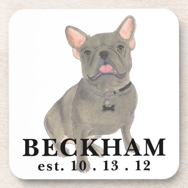 Personalised Blue Grey Frenchie French Bulldog Coaster (Front)