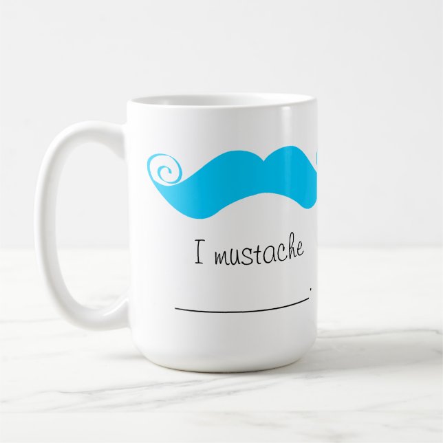 Personalised Blue Handlebar Moustache Stache Coffee Mug (Left)