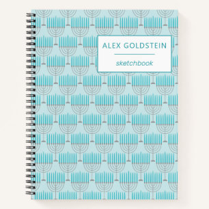 Personalised Blue Hanukkah Menorah Sketchbook Notebook
