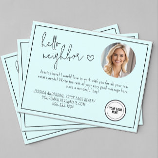 Personalised Blue Hello Neighbour Real Estate Postcard