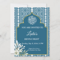 Personalised Blue Henna Night Invitation
