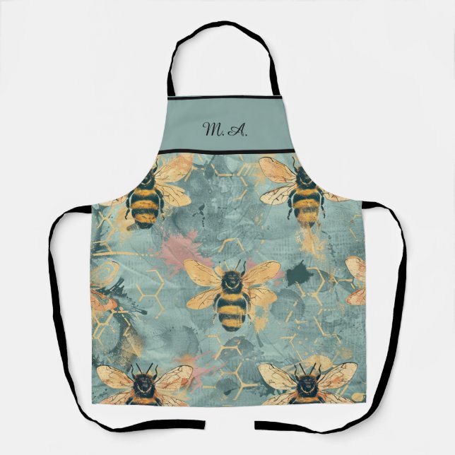 Personalised Blue Honeycomb Apron (Front)