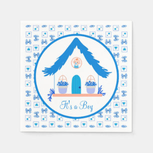 Personalised Blue House It's a Boy Baby Shower Napkin