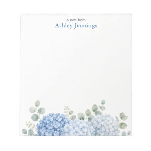 Personalised Blue Hydrangea Floral Notepad